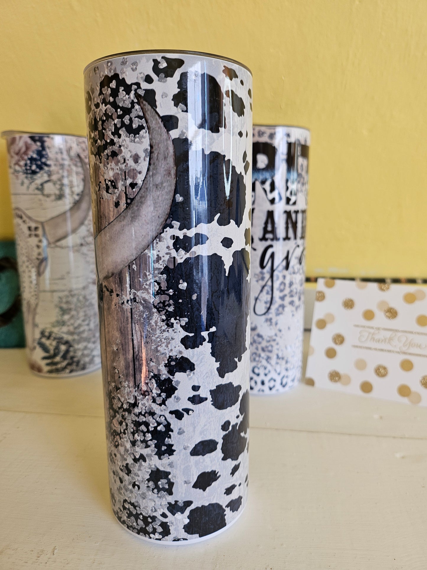 Cow print skull tumblers