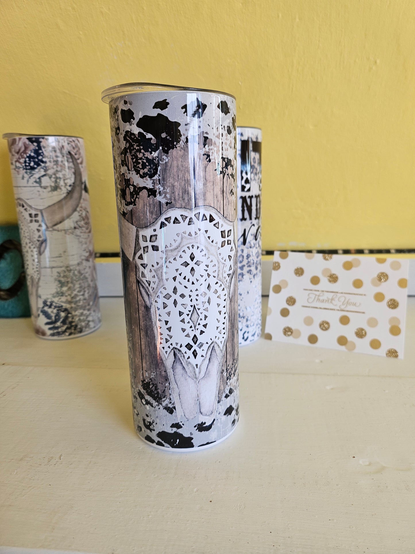 Cow print skull tumblers