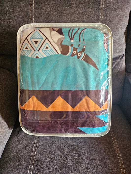 Turquoise & Black Aztec Skull Blanket