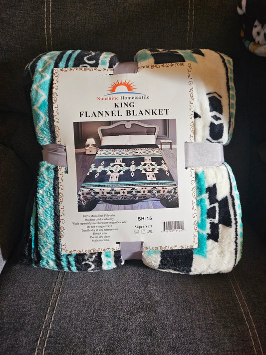 Black & Mint Super Plush Blanket "King"